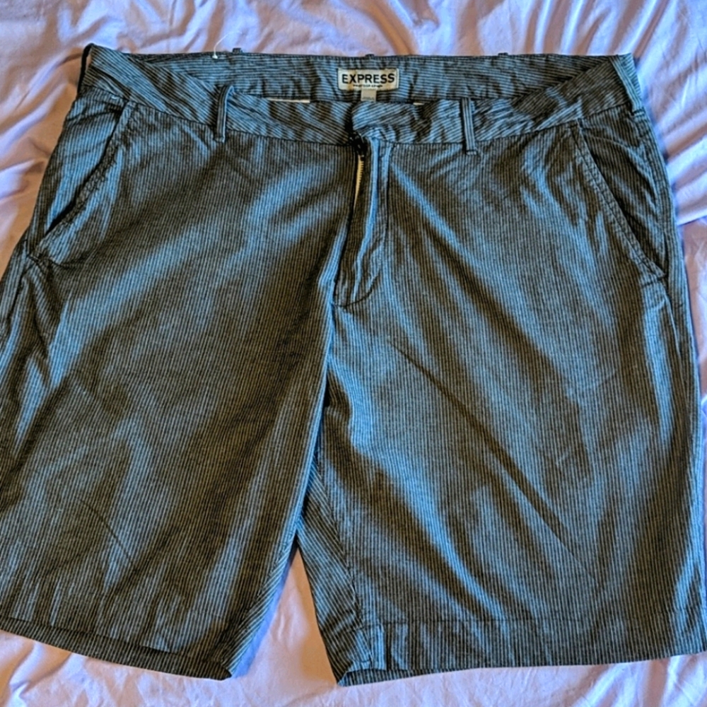 Gray and white pinstripe Bermudas